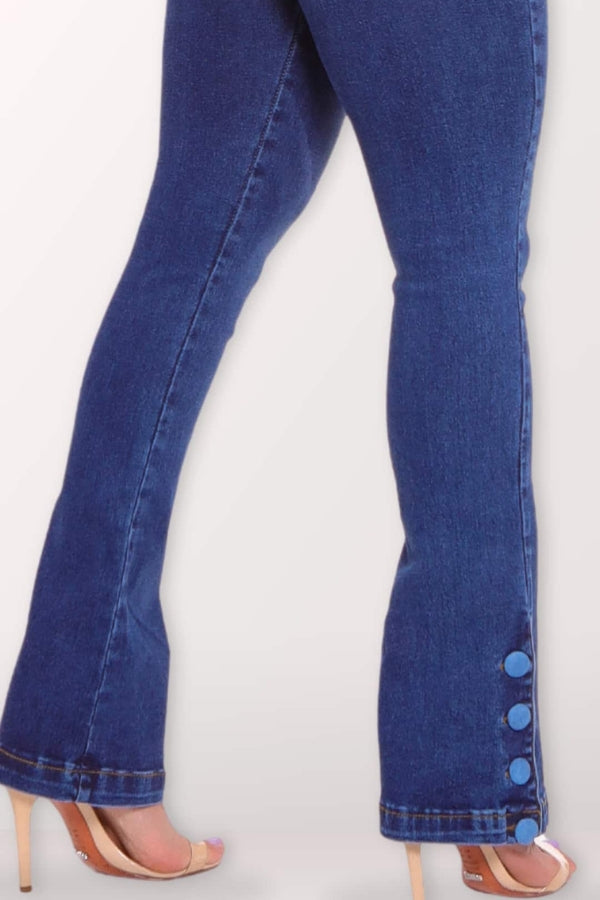 Calça Jeans Flare Modeladora Detalhe Barra Botões - CH43