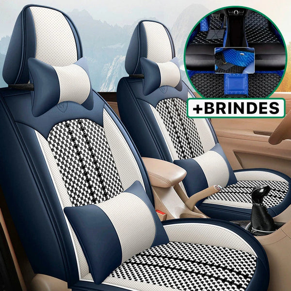 Capa Universal Evotek Completa para Carro em Couro Legítimo com AirBag +3 BRINDES: Tapetes Automotivos