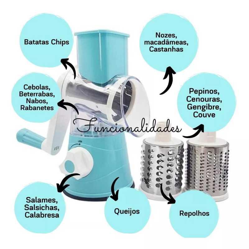 Ralador Fatiador Multiuso 3 Em 1 Verduras Legumes Queijo - 3 Lâminas