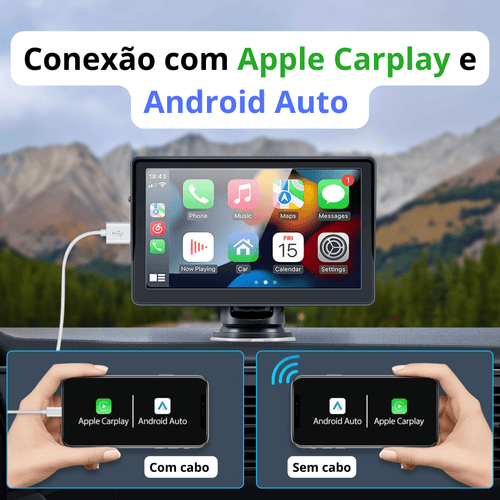 Kit Multimídia CarPlay™ FullHD 7'' Câmera de Ré e Controle Remoto